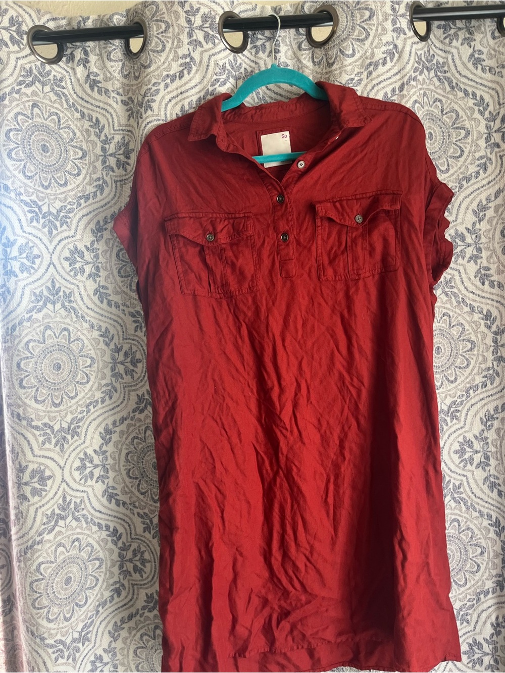 SO Red Button-Front Polo Shirt Dress